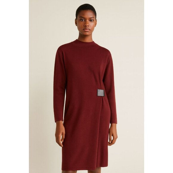 Lafayette 148 100% Wool Burgundy Midi Dress with Buckle Detail – Size XL Office - Picture 1 of 8